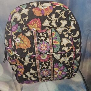 Vera Bradley Black Quilted Floral Mini Backpack with Multicolor Floral Blooms